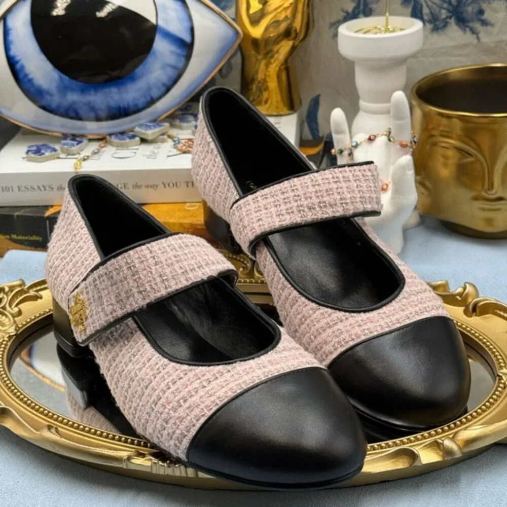 🆕 TORY BURCH 🧿 NWOB Mary Jane Heeled Ballet Flat, Pink Tweed, Sz 7.5 *SAMPLE*
